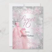スウィート16誕生日ピンクシルバーウィンターワンダーランド 招待状 (正面)