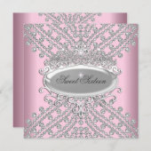 スウィート16誕生日ピンクダイヤモンド画像 招待状 (正面/裏面)