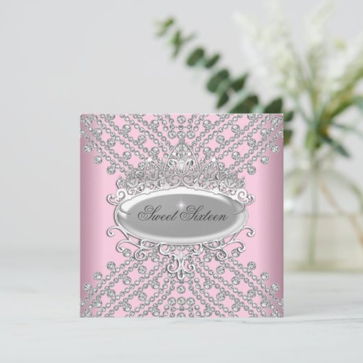 スウィート16誕生日ピンクダイヤモンド画像 招待状 (スタンド正面)