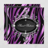 スウィート16誕生日ピンクパープルゼブラブラックストライプ 招待状 (正面/裏面)