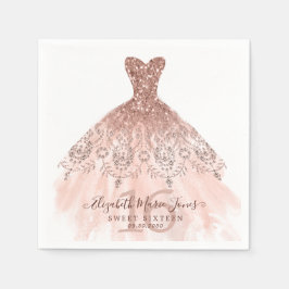 スウィート16誕生日ピンクローズ金ゴールドグリッタードレス スタンダードカクテルナプキン
