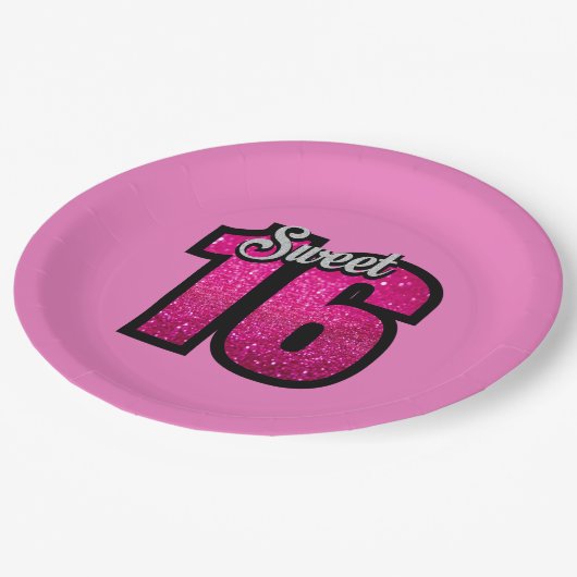 スウィート16誕生日ピンク金ゴールドグリッター ペーパープレート (アングル)