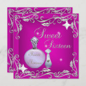 スウィート16誕生日ピンク香水ボトル 招待状 (正面/裏面)