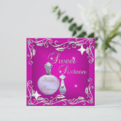 スウィート16誕生日ピンク香水ボトル 招待状 (スタンド正面)