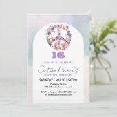 スウィート16誕生日ピースサイン赤面ピンク招待状 招待状 (スタンド正面)