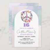 スウィート16誕生日ピースサイン赤面ピンク招待状 招待状 (正面/裏面)