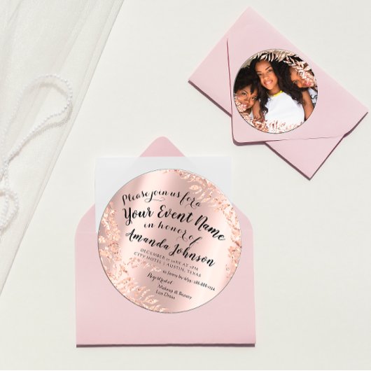 スウィート16誕生日フォトフローラバラピンク王室の 招待状