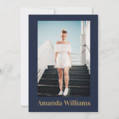 スウィート16誕生日フォトブルー&金ゴールドラグジュアリー 招待状 (裏面)