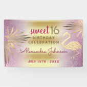 スウィート16誕生日フラミンゴピンクと金ゴールド 横断幕 (横)