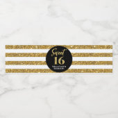 スウィート16誕生日ブラック金ゴールドストライプ ペットボトルラベル (シングルラベル)