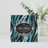 スウィート16誕生日ブルーゼブラブラックストライプ 招待状 (スタンド正面)