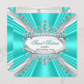 スウィート16誕生日プリンセスティール(緑がかった色)ダイアモンティアラ2 招待状 (正面/裏面)
