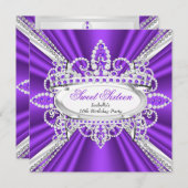 スウィート16誕生日プリンセスパープルダイアモンズティアラ2 招待状 (正面/裏面)