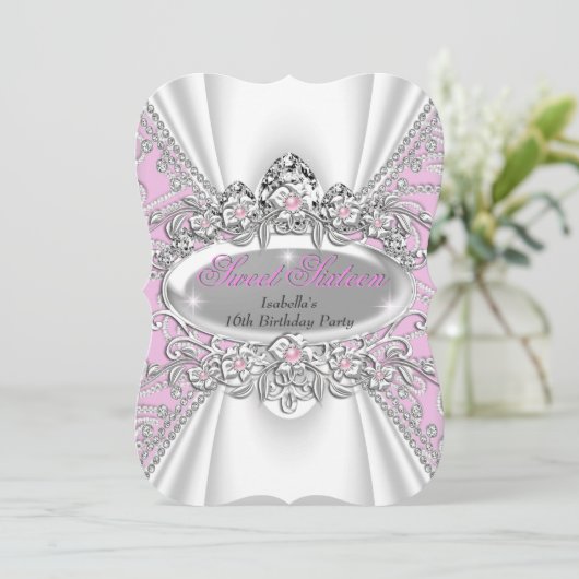 スウィート16誕生日プリンセスピンクダイヤモンドティアラ3 招待状 (スタンド正面)