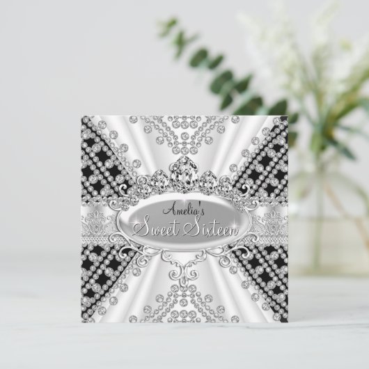 スウィート16誕生日プリンセスブラックダイアモンズ招待状 招待状 (スタンド正面)