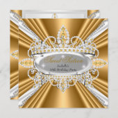 スウィート16誕生日プリンセス金ゴールドダイアモンティアラ2 招待状 (正面/裏面)