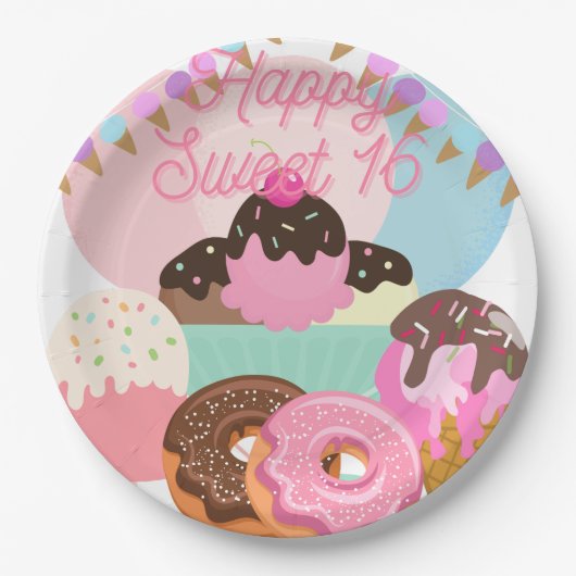 スウィート16誕生日プレート ペーパープレート (正面)