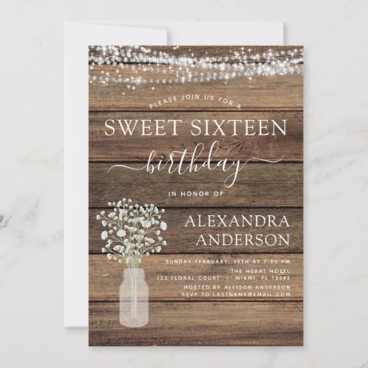 スウィート16誕生日ベビーズブレスファームハ素朴ウス 招待状 (正面)
