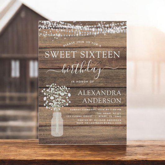 スウィート16誕生日ベビーズブレスファームハ素朴ウス 招待状