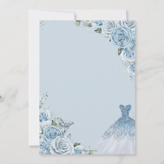 スウィート16誕生日ベビーブルーフローラバラドレス 招待状 (裏面)