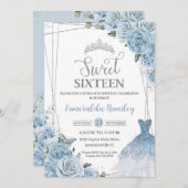スウィート16誕生日ベビーブルーフローラバラドレス 招待状 (正面/裏面)
