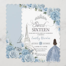 スウィート16誕生日ベビーブルーフローラパリシルバー 招待状