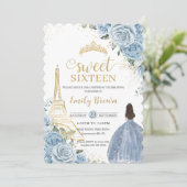 スウィート16誕生日ベビーブルーフローラパリ金ゴールド 招待状 (スタンド正面)