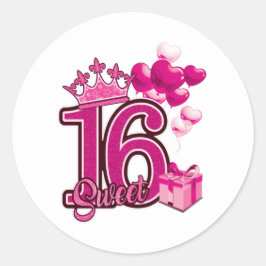 スウィート16誕生日ホワイトスティッカー ラウンドシール