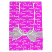 スウィート16誕生日ボウオンピンク ミディアムペーパーバッグ (裏面)