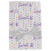 スウィート16誕生日ボウオン水玉模様 ミディアムペーパーバッグ (正面)