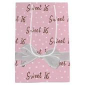 スウィート16誕生日ボウオン水玉模様 ミディアムペーパーバッグ (裏面)