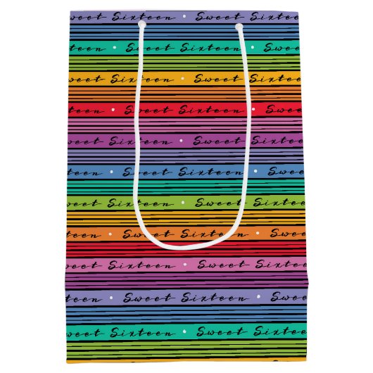 スウィート16誕生日レインボーストライプズ ミディアムペーパーバッグ (裏面)
