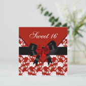 スウィート16誕生日レッド白黒フローラボウ 招待状 (スタンド正面)