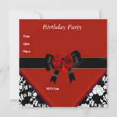 スウィート16誕生日レッド白黒フローラボウ 招待状 (裏面)