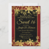 スウィート16誕生日レッド&ゴールドフォイル雪の結晶 招待状 (正面)