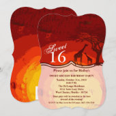 スウィート16誕生日招待状アフリカンサファリキリン 招待状 (正面/裏面)