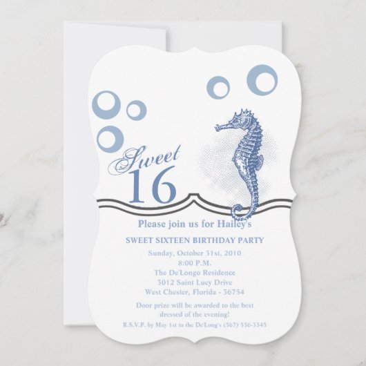 スウィート16誕生日招待状シーホース海ビーチ 招待状 (正面)
