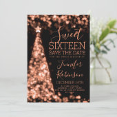 スウィート16誕生日招待状バラ金ゴールドクリスマス セーブザデート (スタンド正面)