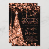 スウィート16誕生日招待状バラ金ゴールドクリスマス セーブザデート (正面/裏面)