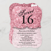 スウィート16誕生日招待状バラ金ゴールドグリッター 招待状 (正面/裏面)