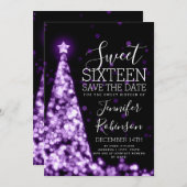 スウィート16誕生日招待状パープルクリスマス セーブザデート (正面/裏面)