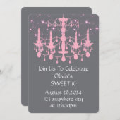 スウィート16誕生日招待状ピンク セーブザデート (正面/裏面)