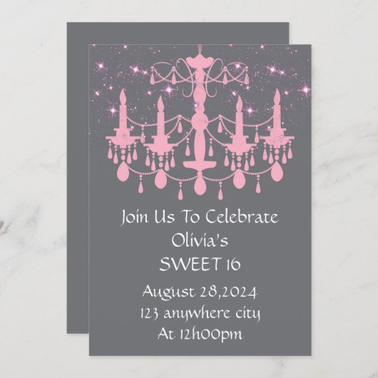 スウィート16誕生日招待状ピンク 招待状 (正面/裏面)