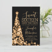 スウィート16誕生日招待状金ゴールドクリスマス セーブザデート (スタンド正面)
