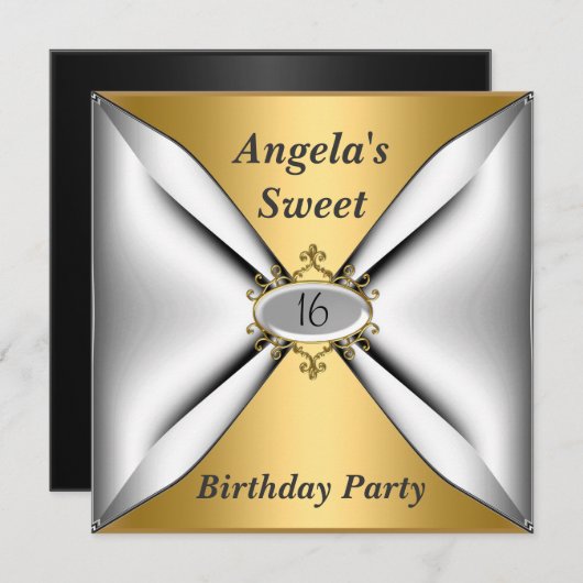 スウィート16誕生日招待状金ゴールド 招待状 (正面/裏面)