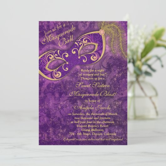スウィート16誕生日招待状 | マスカレード紫 招待状 (スタンド正面)