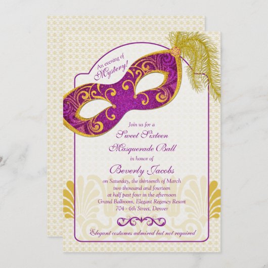 スウィート16誕生日招待状 | 仮装舞踏会 招待状 (正面/裏面)