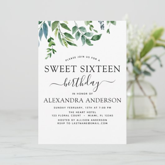 スウィート16誕生日植物緑 招待状 (スタンド正面)