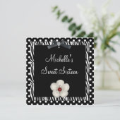 スウィート16誕生日白黒ゼブラスポット花 招待状 (スタンド正面)