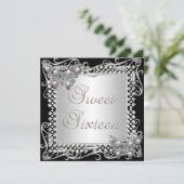 スウィート16誕生日蝶シルバーブラック 招待状 (スタンド正面)